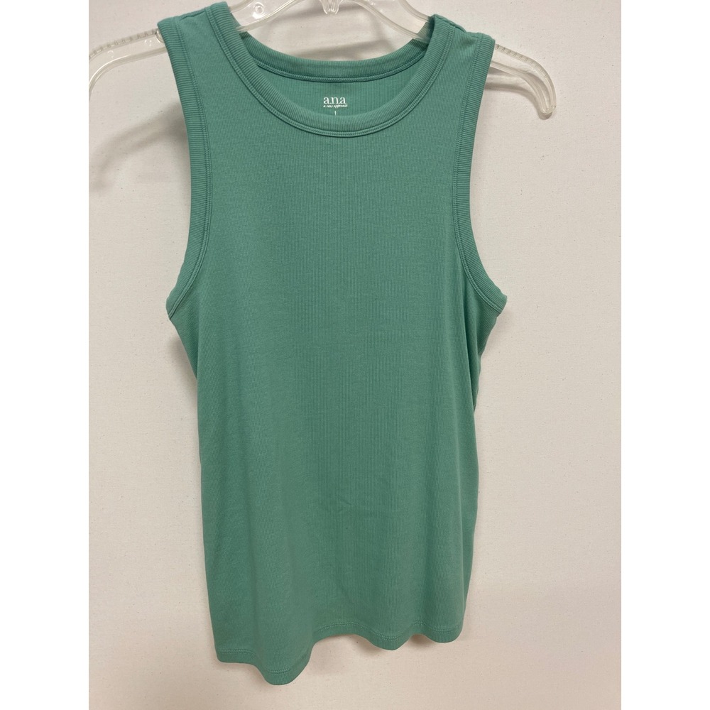 ANA A New Approach Sage Green Ribbed Tank Top Sleeveless Crew Neck Large